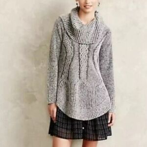 Angel of the North Anthropologie Grey Cowl Neck Cable Knit Wool Blend Sweater
